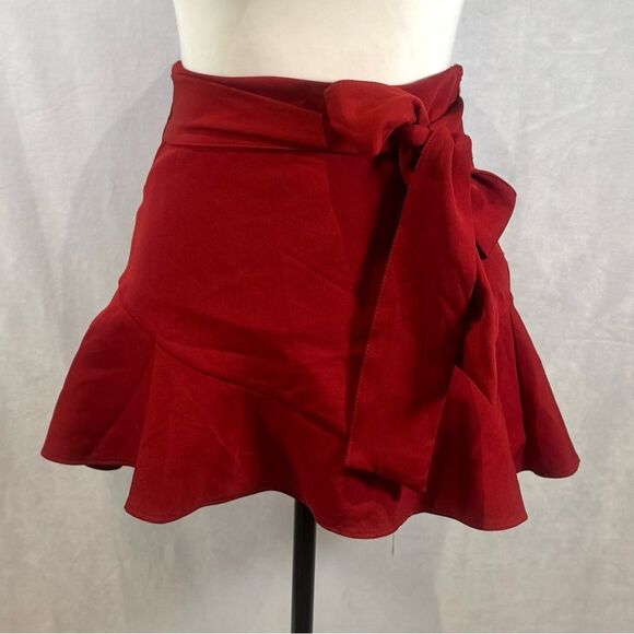 Zara red high waisted bow trim skirt skort size XS - Picture 3 of 9